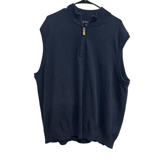 Roundtree & Yorke 2XB Navy Sleeveless Sweater Vest With Half-Zip Collar - Picture 1 of 7